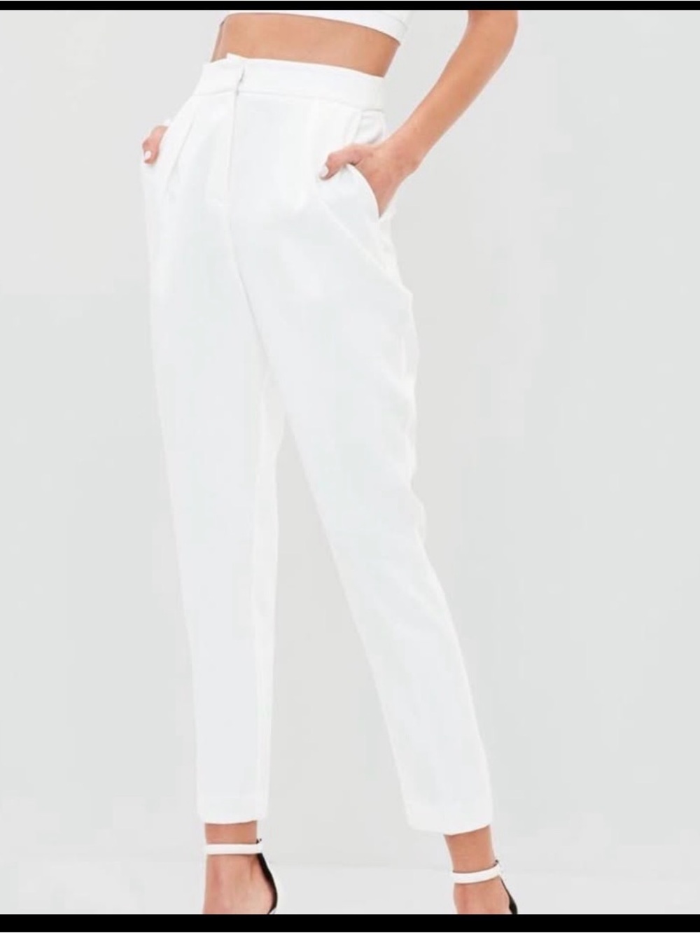 Missguided White and Tan High-Waist Cropped Tapered Pants(Both for $30)